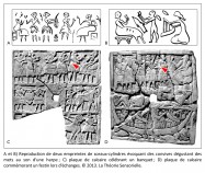 sceau-cylindre, harpe, convives, plaque de calcaire, banquet, festin, échanges